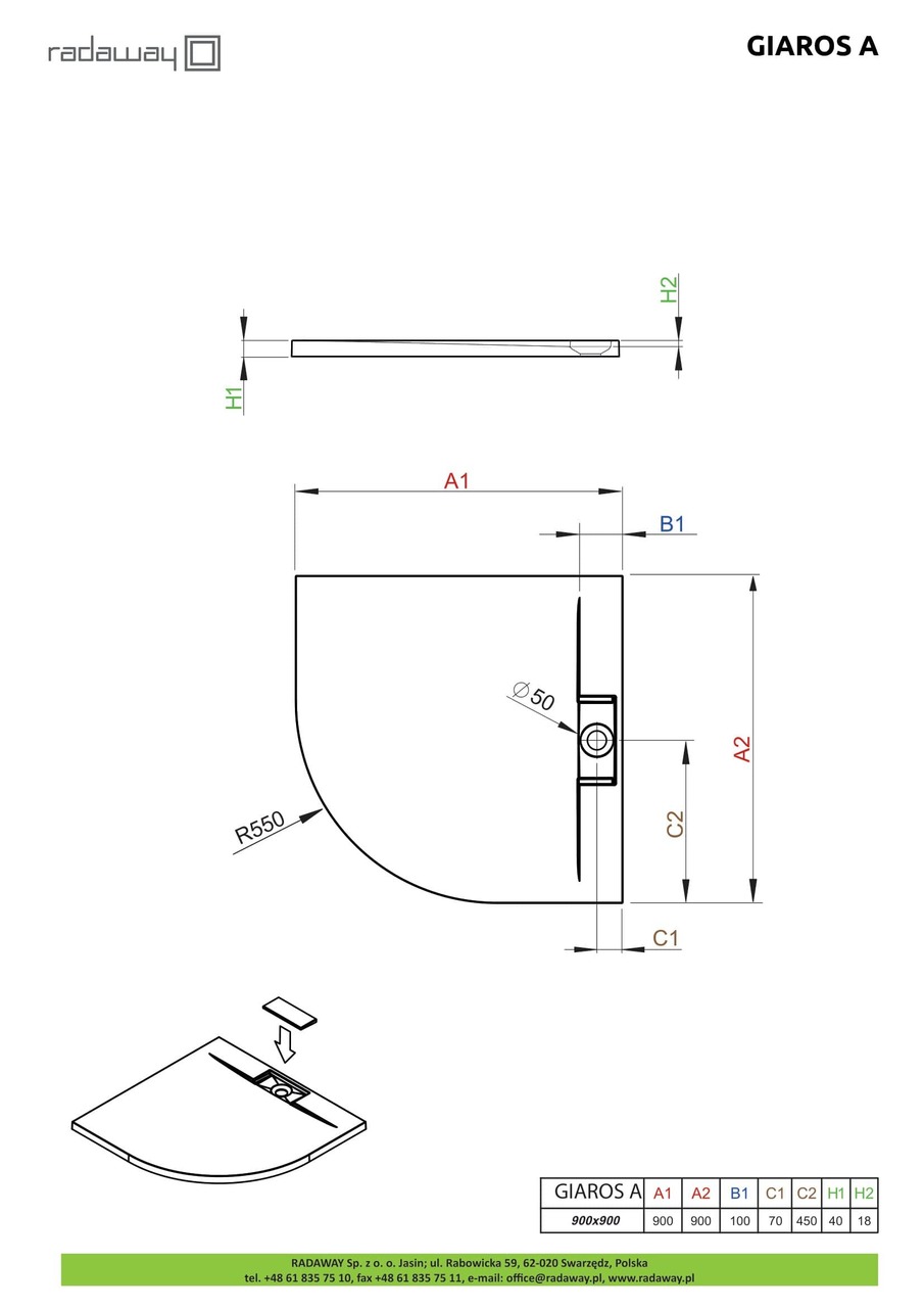 Душовий піддон Giaros A 90x90 см, RADAWAY - Зображення Giaros-A-.jpg