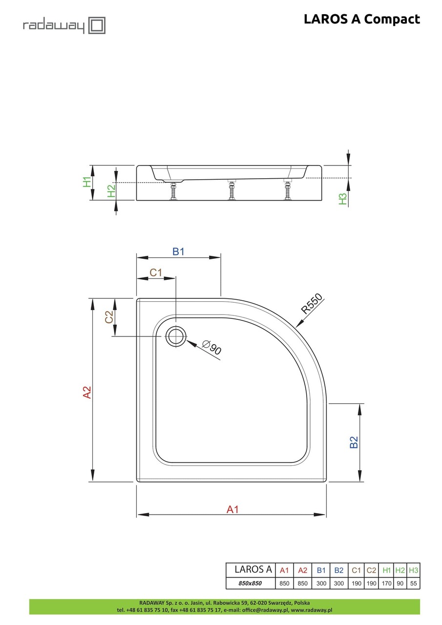 Душовий піддон Laros A Compact 85x85 см, RADAWAY - Зображення Laros-A-Compac.jpg