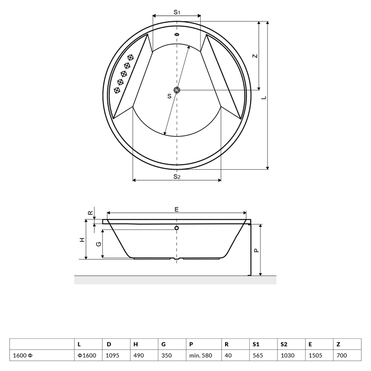 Ванная круглая METEORA 160, RADAWAY - Зображення Meteora_--.jpg