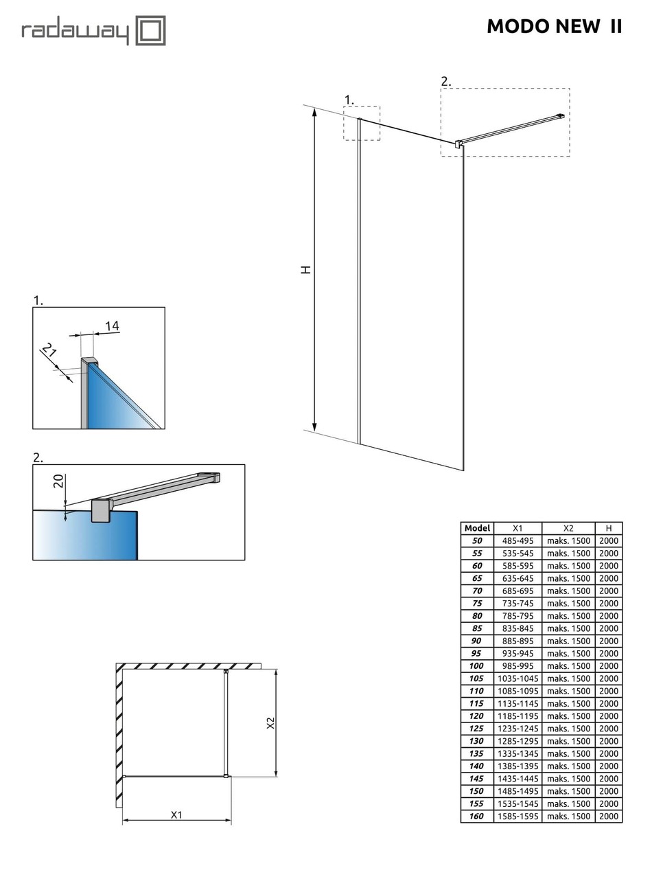 Душова стінка Modo New II 90, RADAWAY - Зображення Modo-New-II.jpg