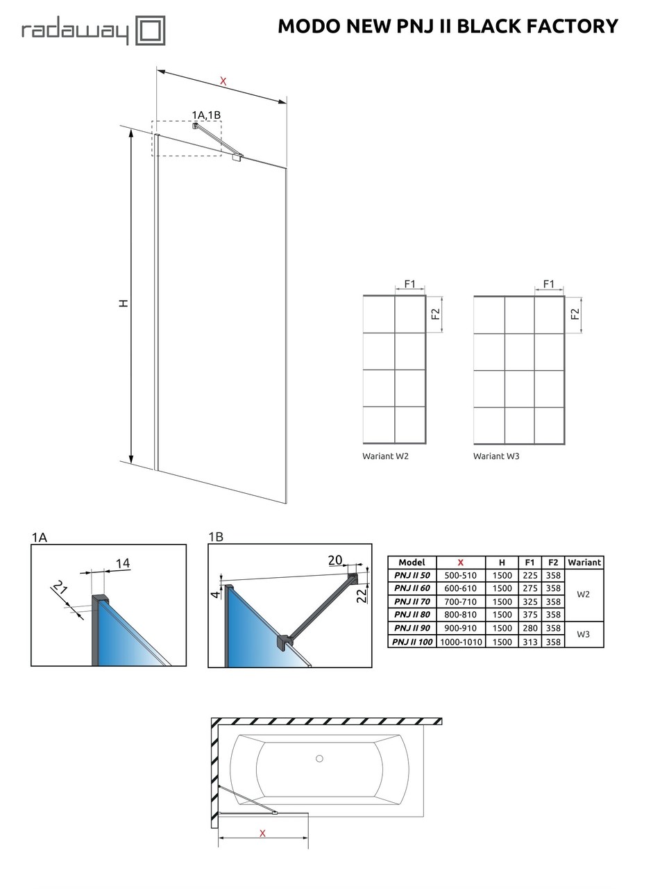 Шторка для ванни Modo New Black PNJ II 70 Factory RADAWAY - Зображення Modo-New-PNJ-II-Black-Factory.jpg