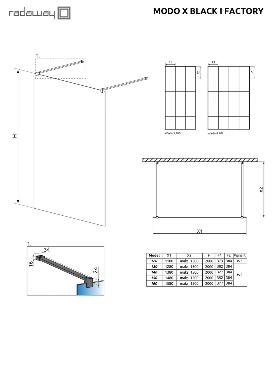 Душова стінка Modo X Black I 120 Factory RADAWAY - Зображення Modo-X-Black-I-Factory.jpg