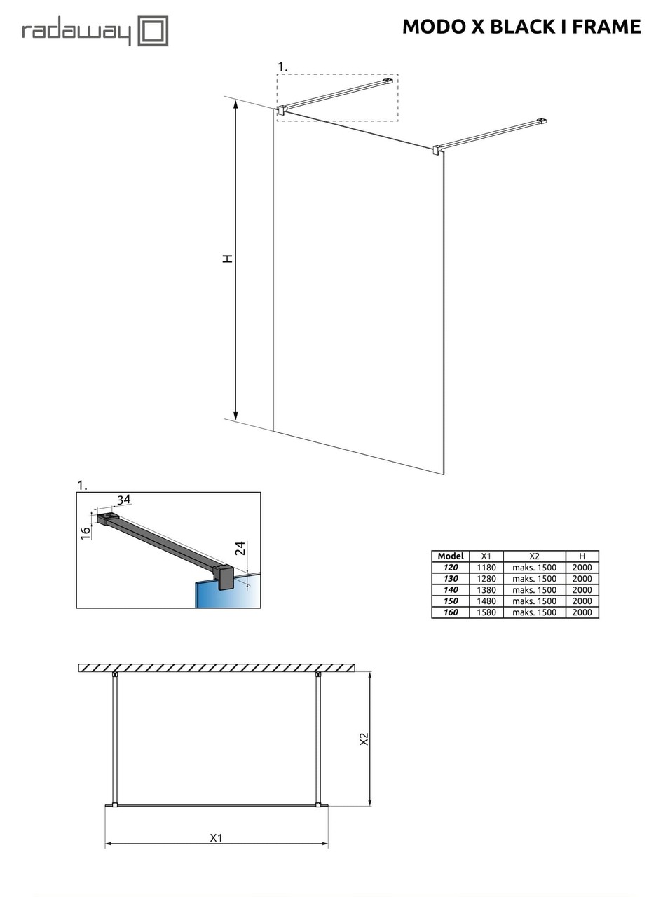 Душова стінка Modo X Black I 120 Frame RADAWAY - Зображення Modo-X-Black-I-Frame.jpg