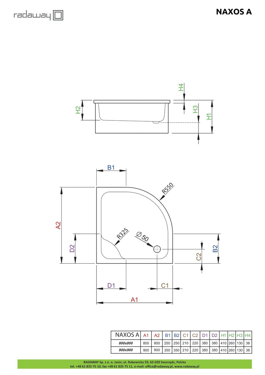 Душевой поддон Naxos A 80x80 см, RADAWAY - Зображення Naxos-A-.jpg