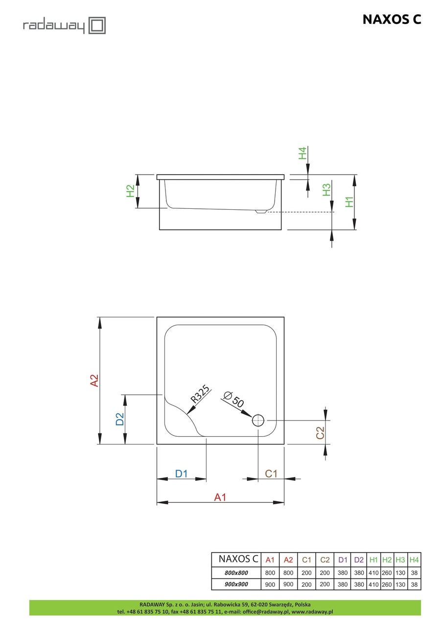 Душовий піддон Naxos C 80x80 см, RADAWAY - Зображення Naxos-C-.jpg