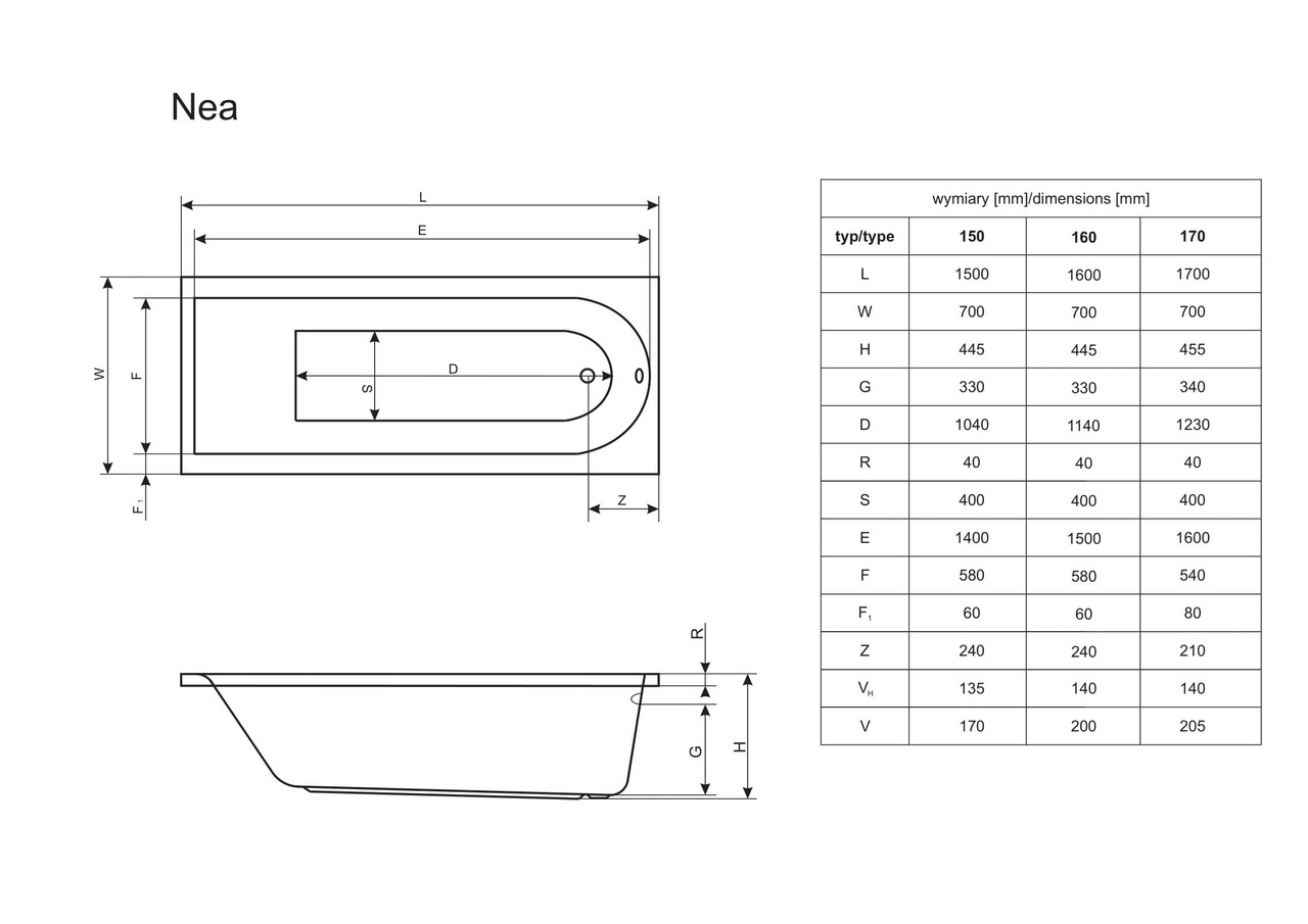 Ванна прямокутна NEA 150x70 WA1-02-150x070U  RADAWAY - Зображення Nea--.jpg