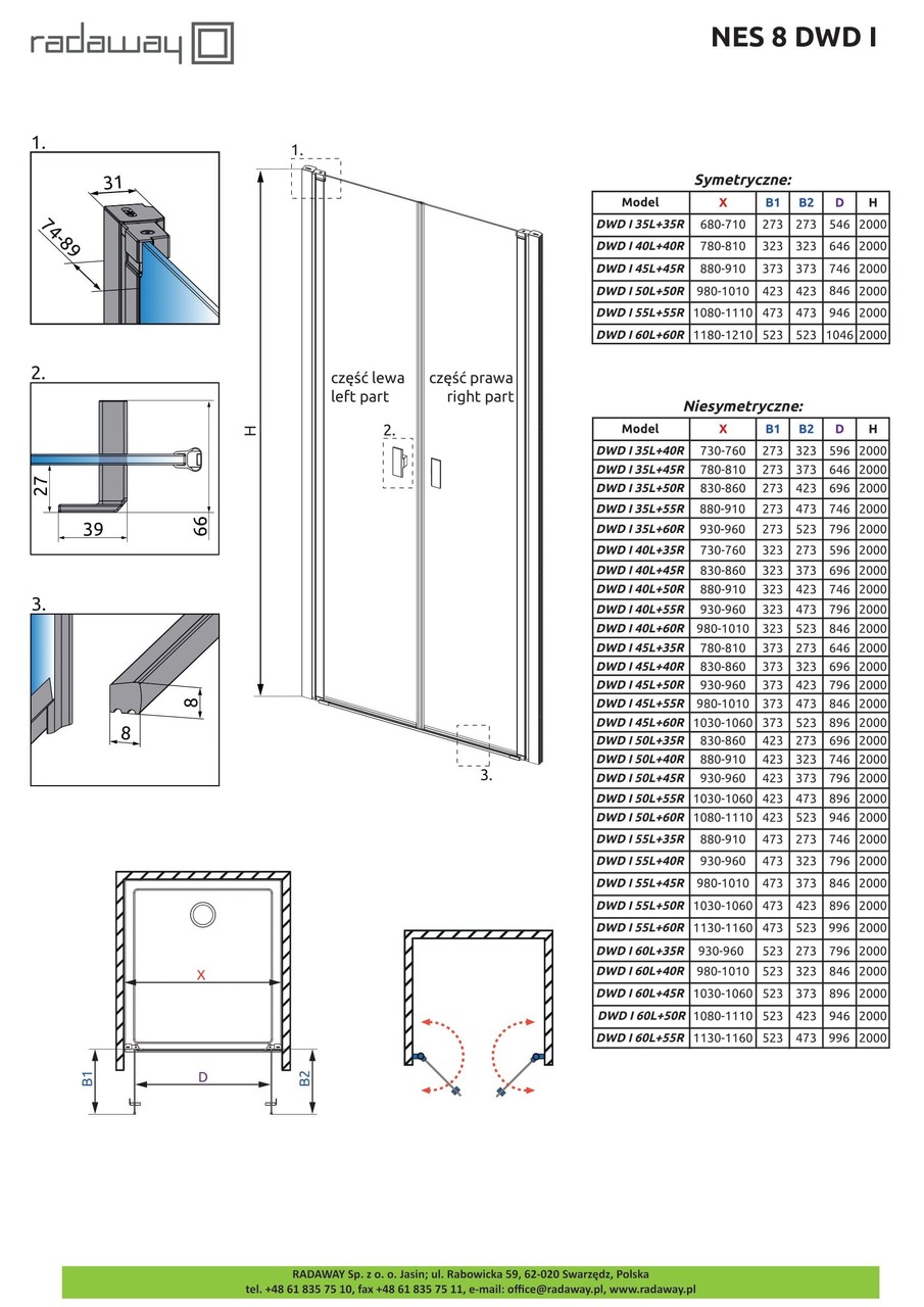 Душові двері NES 8 DWD I 45 праві RADAWAY - Зображення Nes-8-DWD-I.jpg