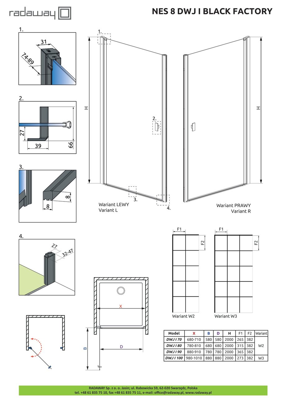 Душові двері NES 8 Black DWJ I 80 Factory ліві RADAWAY - Зображення Nes-8-DWJ-I-Black-Factory--.jpg