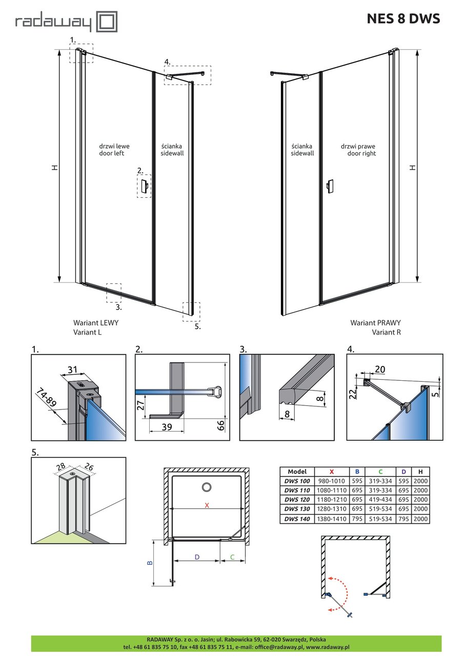 Душові двері NES 8 DWS 790 праві RADAWAY - Зображення Nes-8-DWS--.jpg