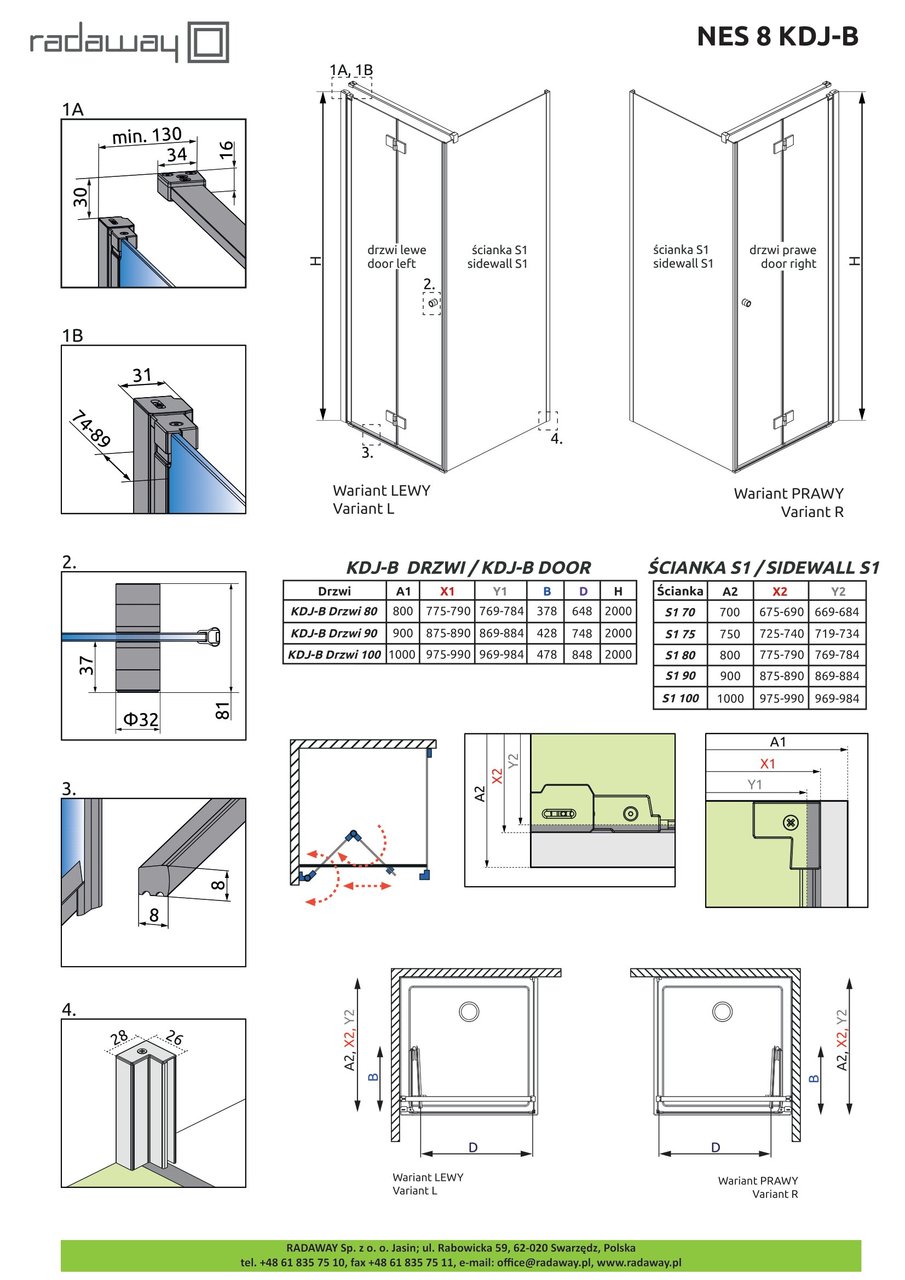 Душові двері NES 8 KDJ B 80 праві RADAWAY - Зображення Nes-8-KDJ-B.jpg