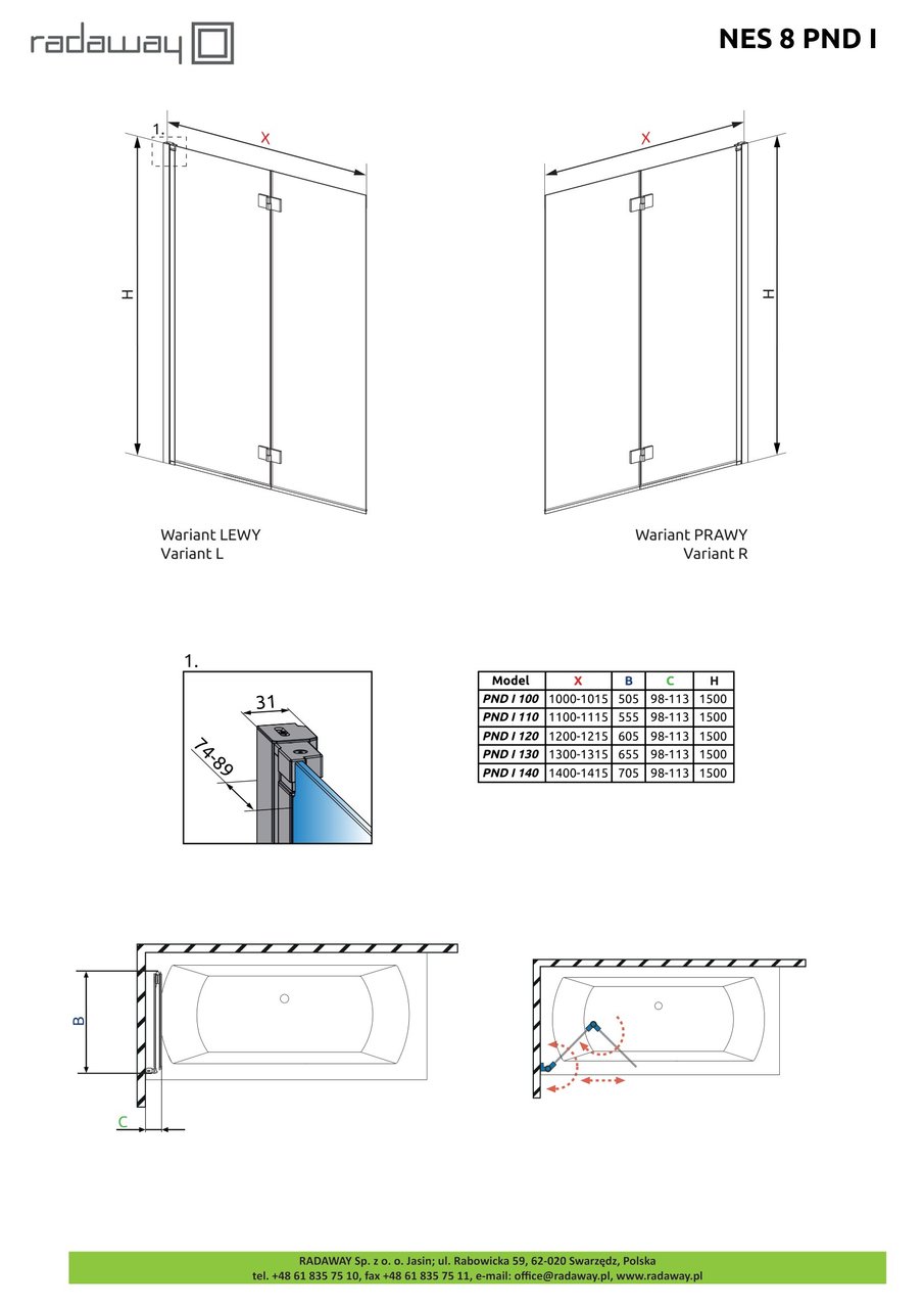 Шторка для ванни NES 8 PND I 100 права RADAWAY - Зображення Nes-8-PND-I--.jpg