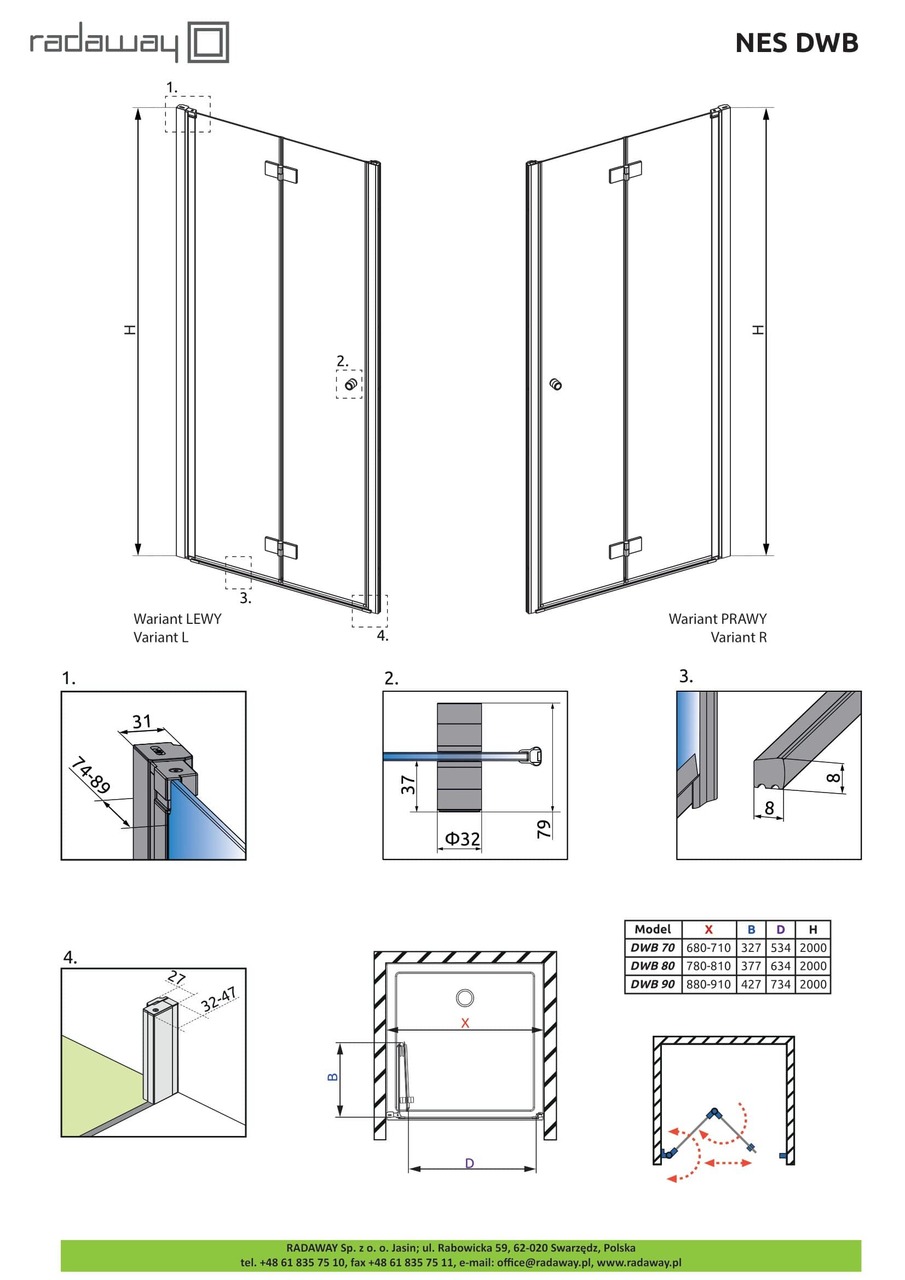Душові двері NES DWB 70 праві RADAWAY - Зображення Nes-DWB--.jpg
