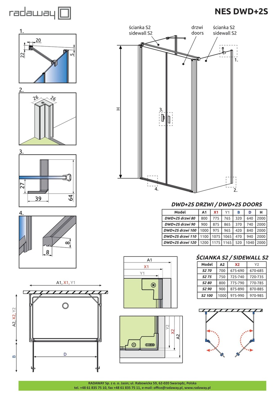 Душові двері NES DWD+2S 90 RADAWAY - Зображення Nes-DWD2S--.jpg