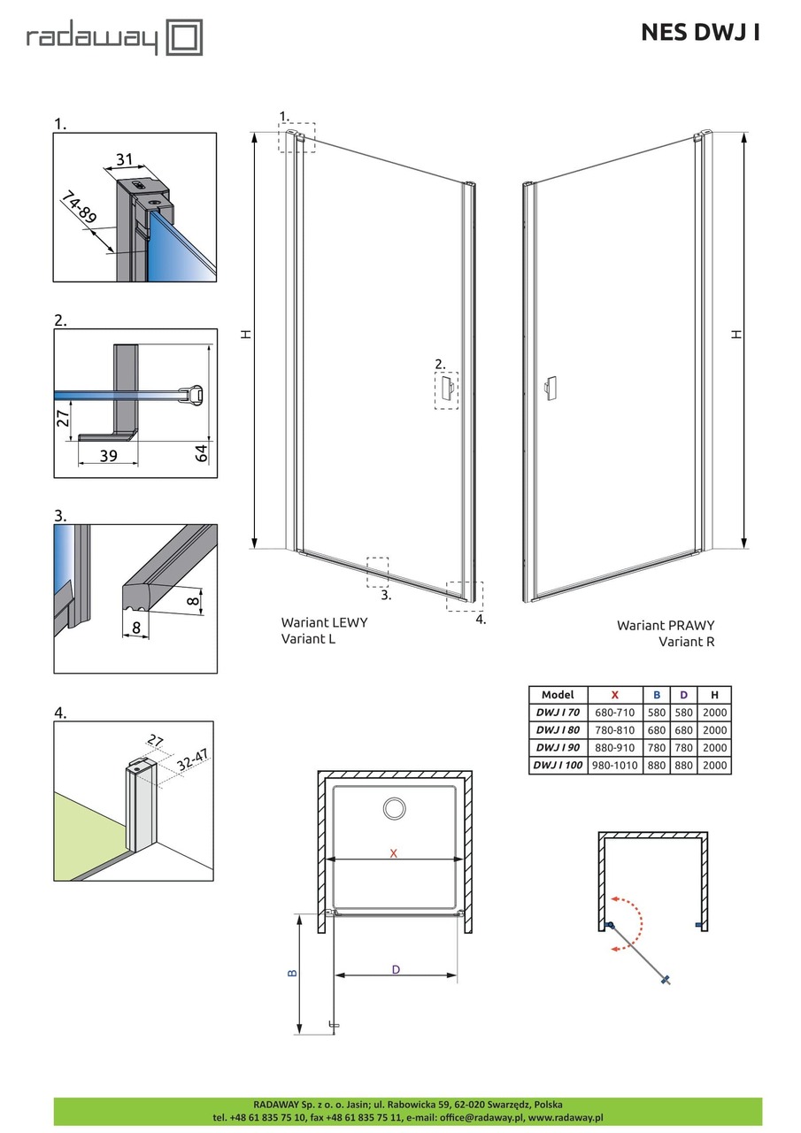 Душові двері NES DWJ I 80 праві RADAWAY - Зображення Nes-DWJ-I--.jpg