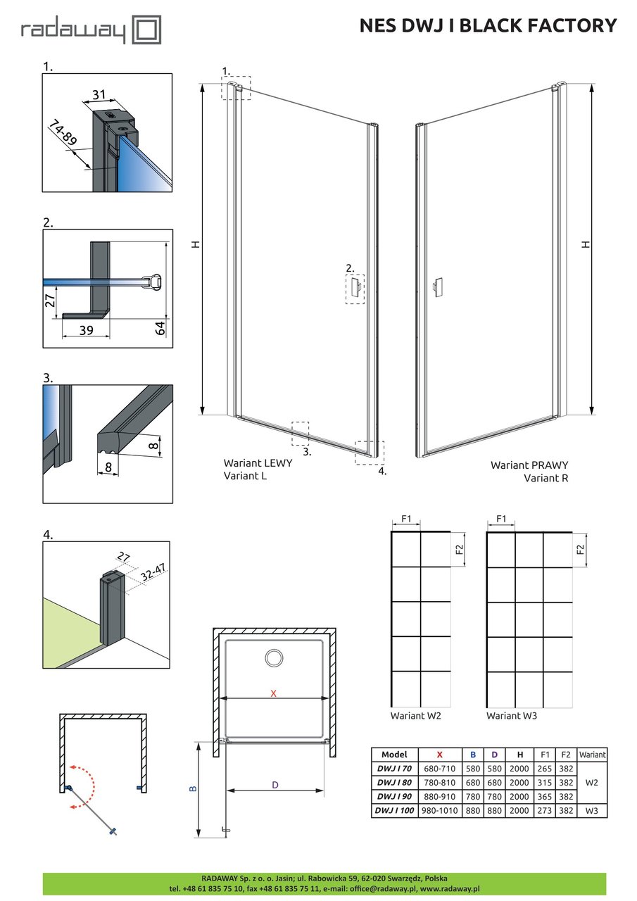 Душові двері NES Black DWJ I 80 Factory праві RADAWAY - Зображення Nes-DWJ-I-Black-Factory--.jpg