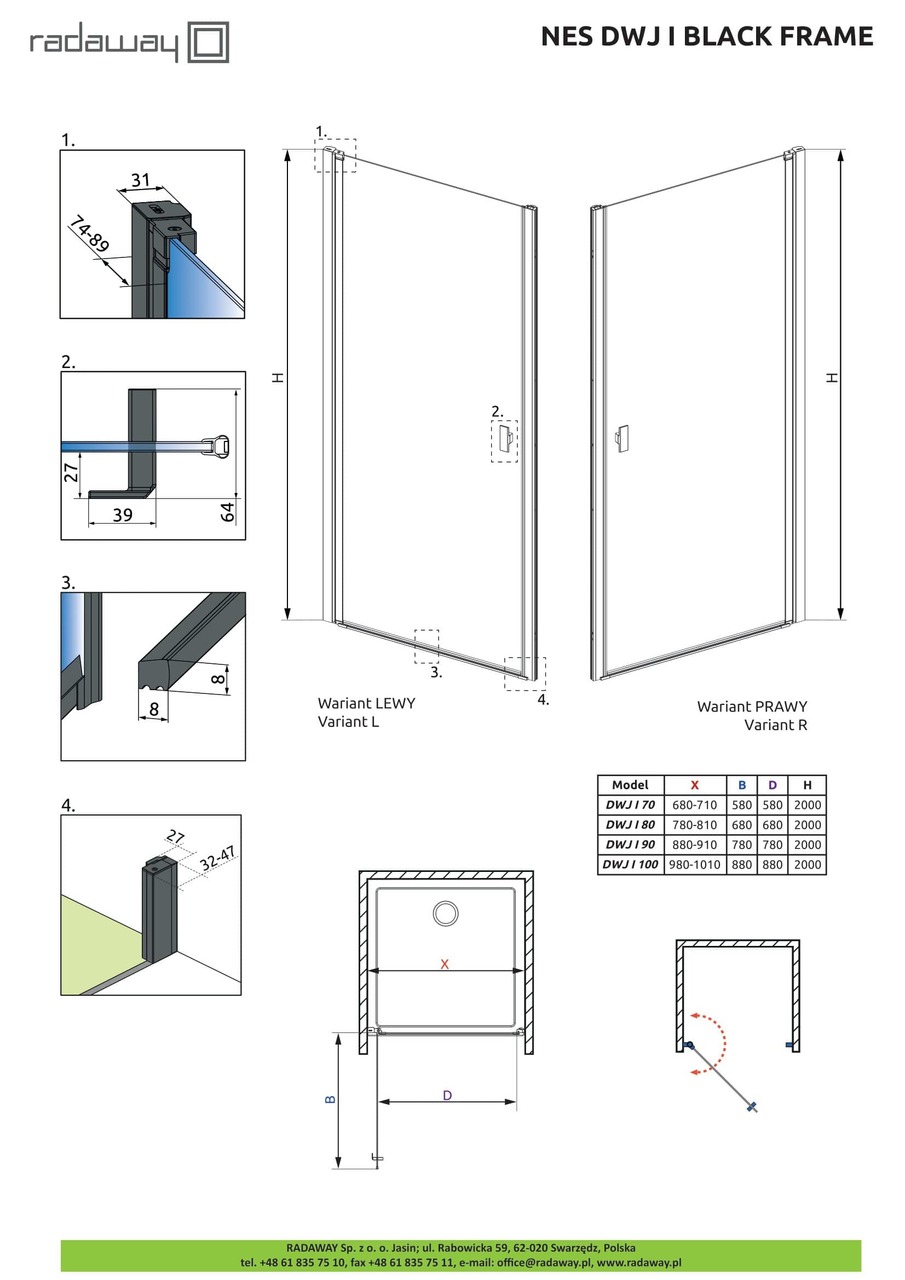 Душові двері NES Black DWJ I 70 Frame праві RADAWAY - Зображення Nes-DWJ-I-Black-Frame--.jpg