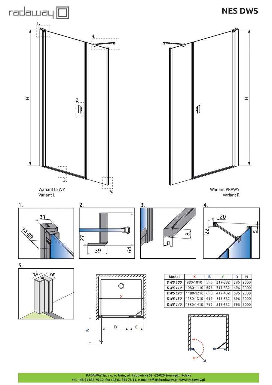 Душові двері NES DWS 100 праві RADAWAY - Зображення Nes-DWS--.jpg