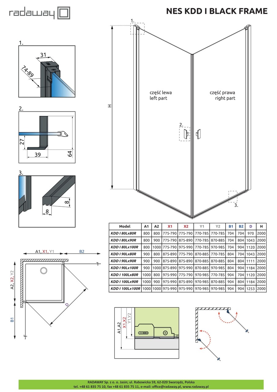 Душова кабіна (половина) Nes Black KDD I 90 Frame права RADAWAY - Зображення Nes-KDD-I-Black-Frame--.jpg