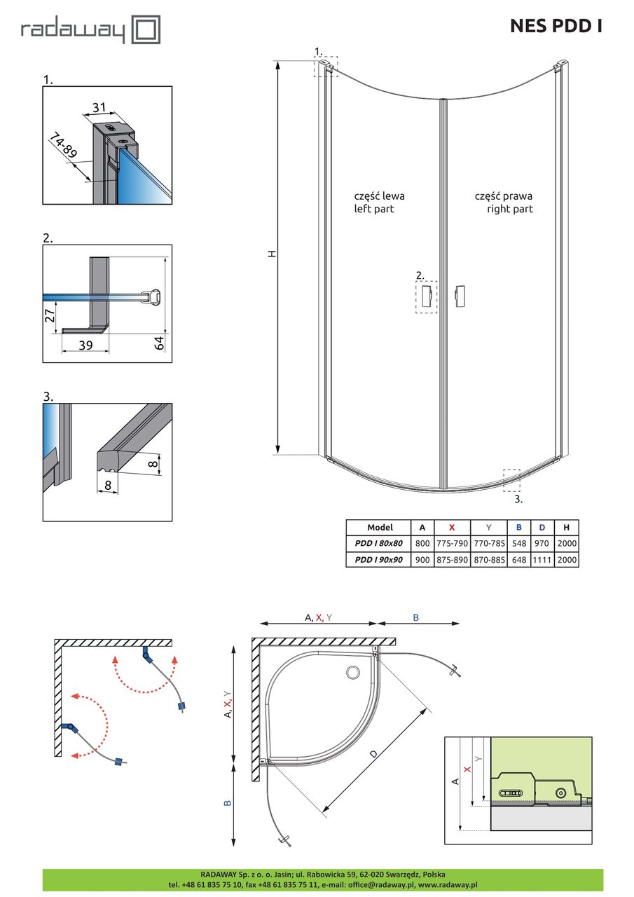 Душова кабіна напівкругла (половина) Nes PDD I 80 права RADAWAY - Зображення Nes-PDD-.jpg