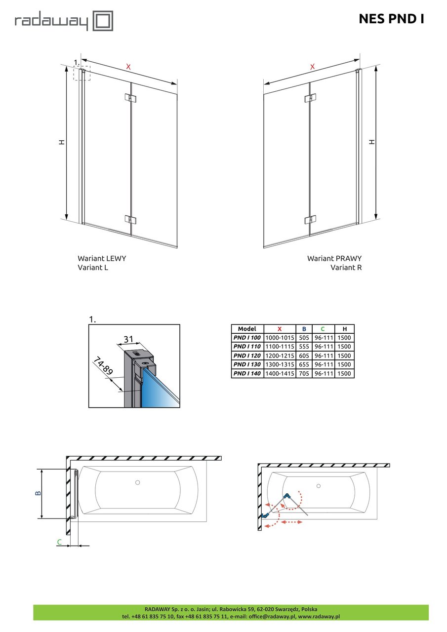 Шторка для ванни NES PND I 130 права RADAWAY - Зображення Nes-PND-I--.jpg