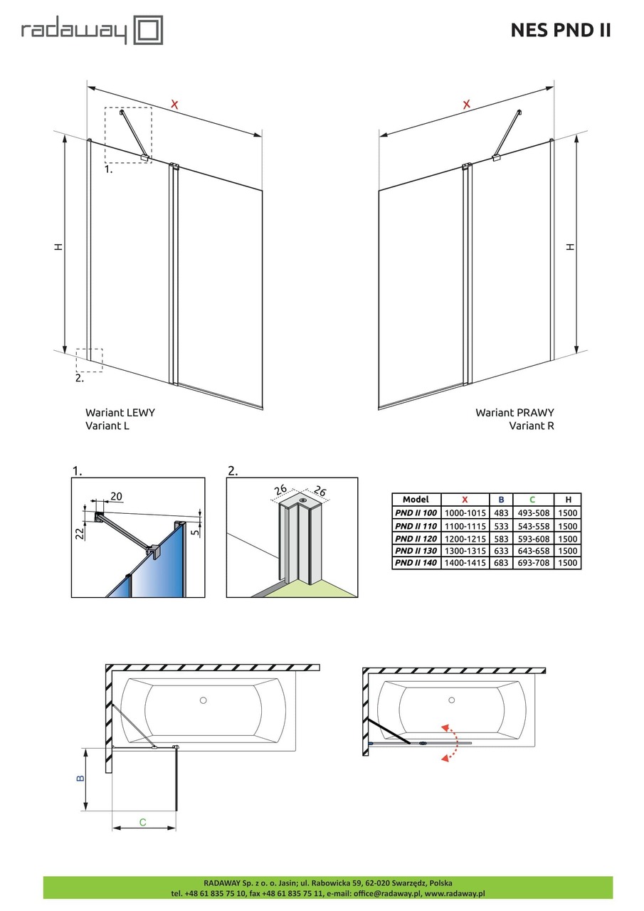 Шторка для ванни NES PND II 100 ліва RADAWAY - Зображення Nes-PND-II--.jpg