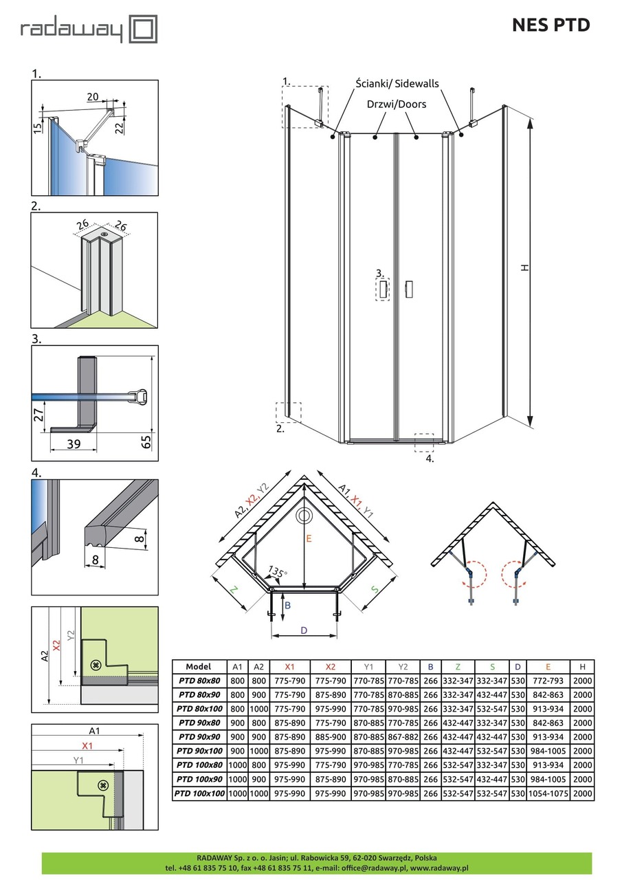 Комплект бокових стінок NES PTD 90 x 90 RADAWAY - Зображення Nes-PTD--.jpg