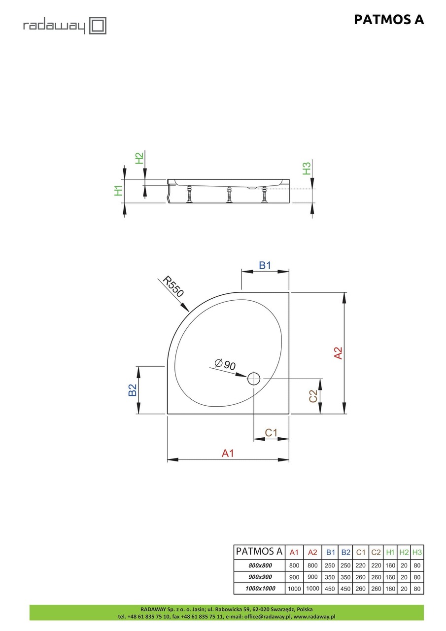 Душевой поддон Patmos A 100x100 см, RADAWAY - Зображення Patmos-A-v03.jpg