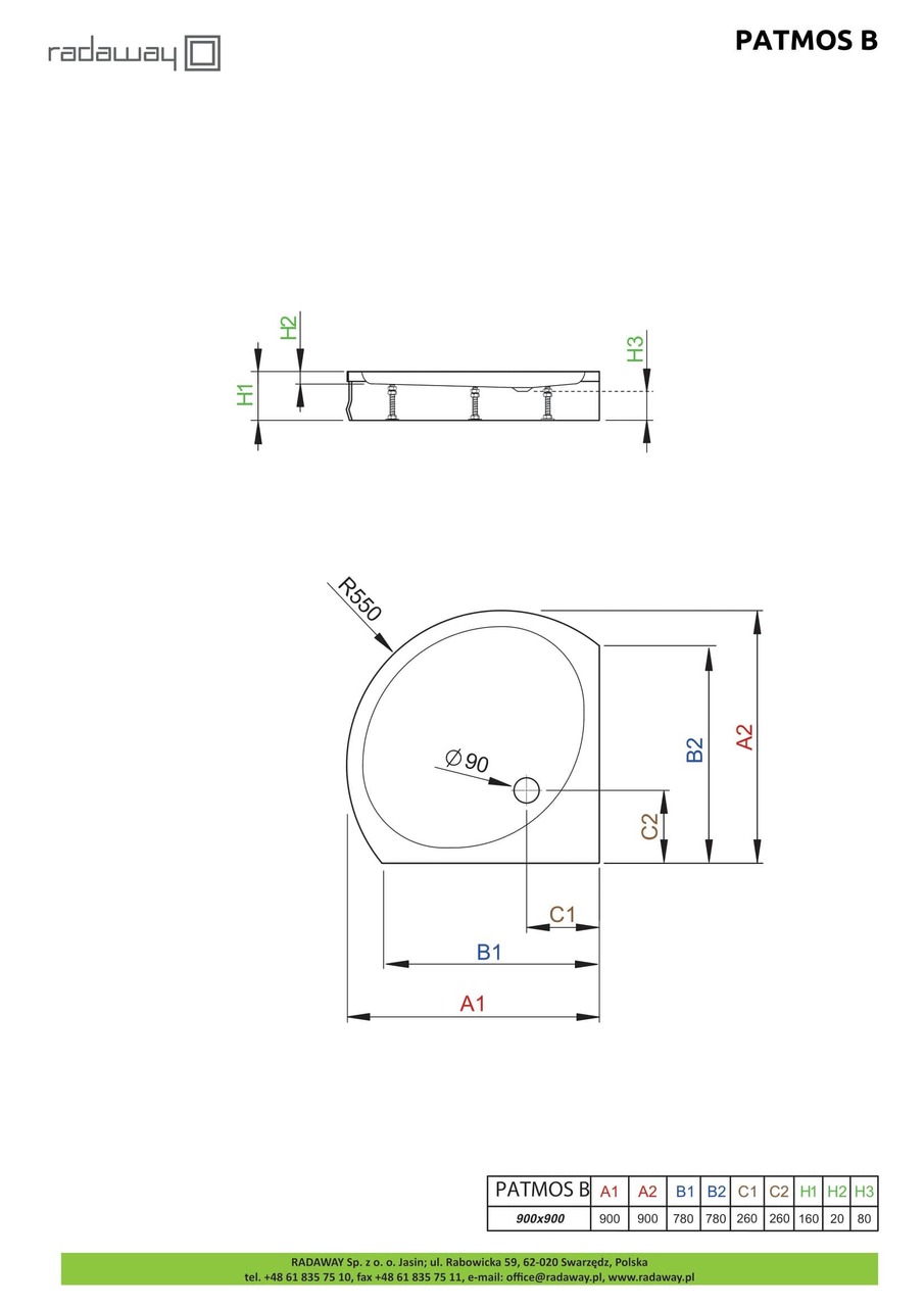 Душовий піддон Patmos B 90x90 см, RADAWAY - Зображення Patmos-B.jpg