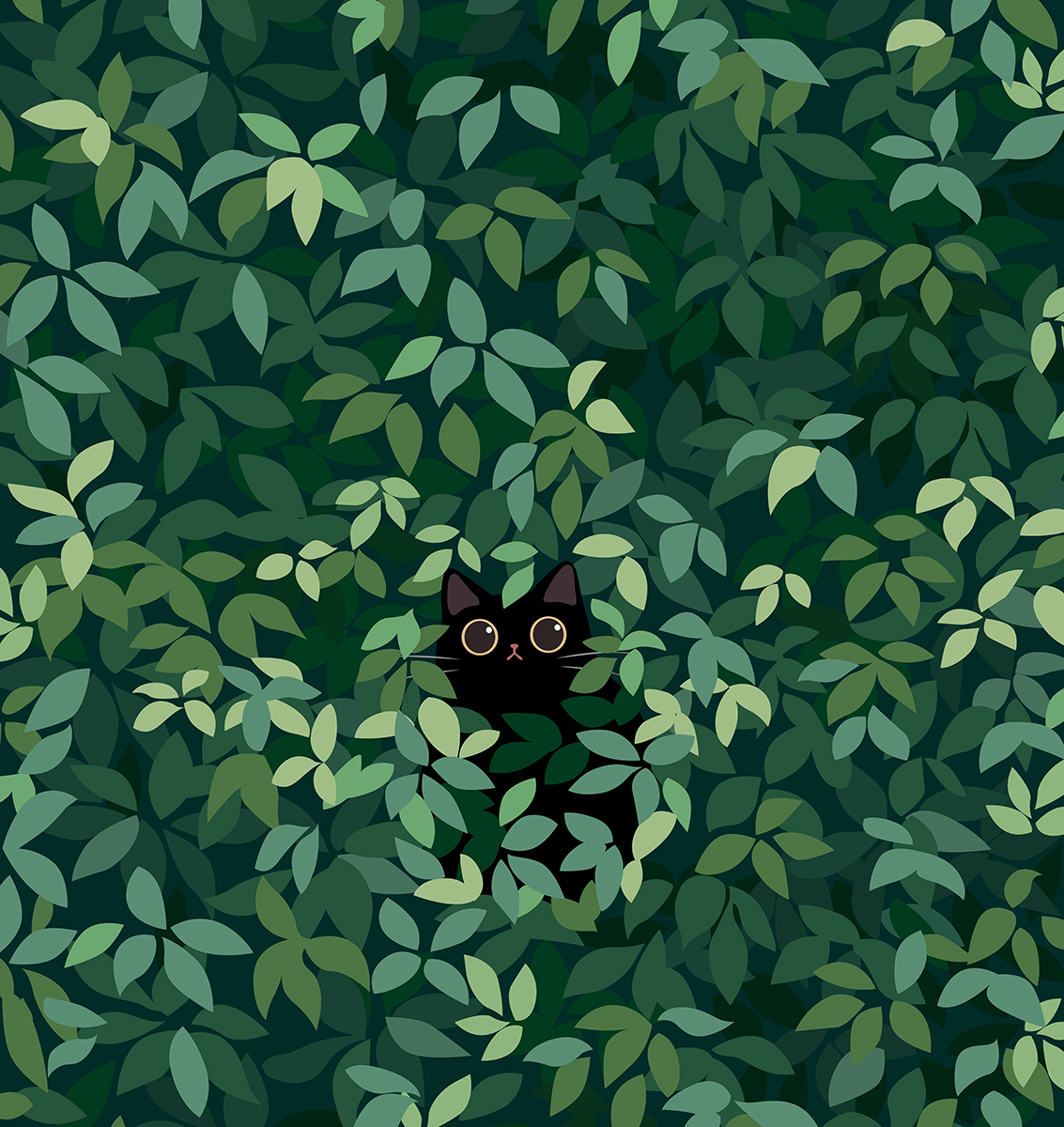 Фотошпалери LeoPrint Чорний кіт у листі - Зображення