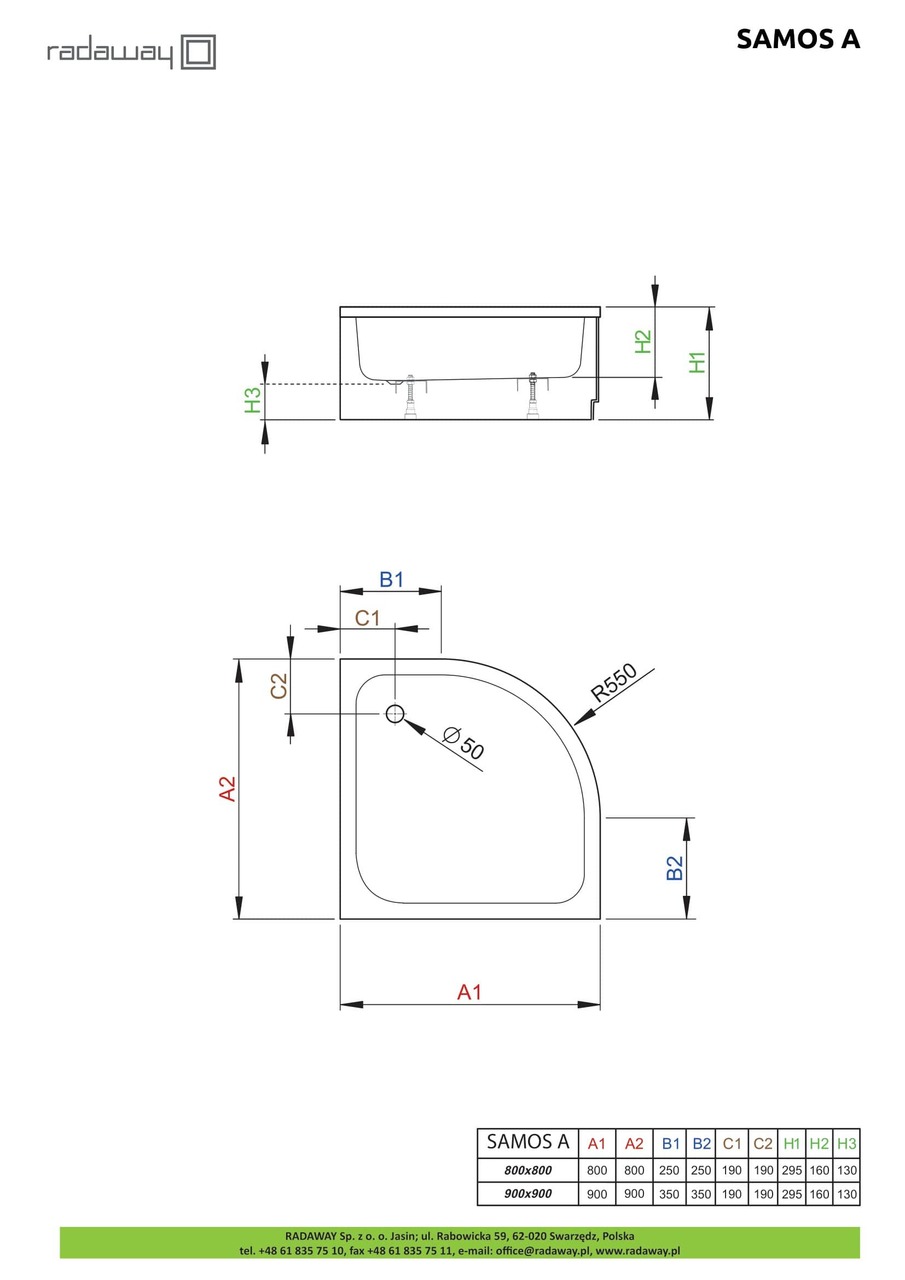 Душовий піддон Samos A 80x80 см, RADAWAY - Зображення Samos-A_-.jpg