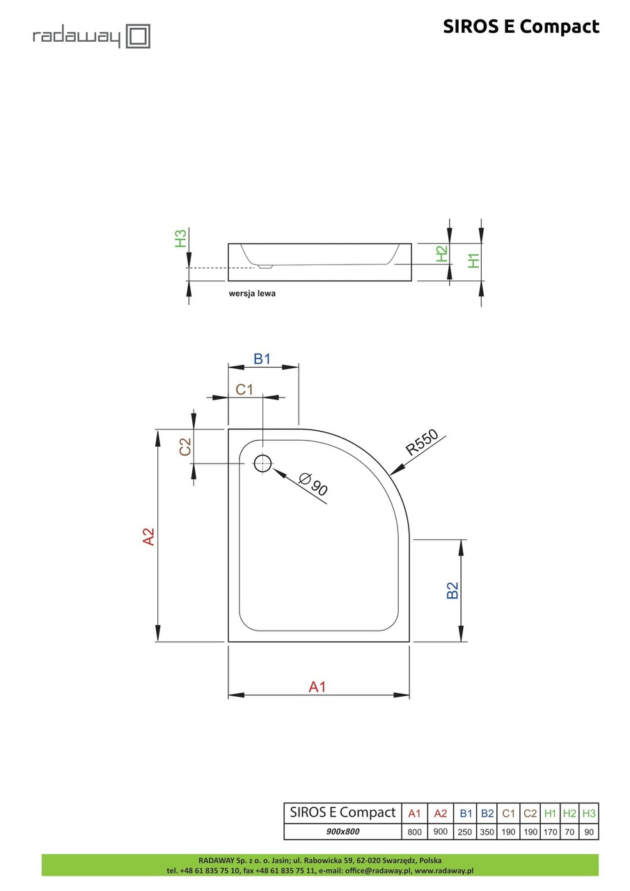 Душовий піддон Siros E Compact 90x80 см правий, RADAWAY - Зображення Siros-E-Com-.jpg