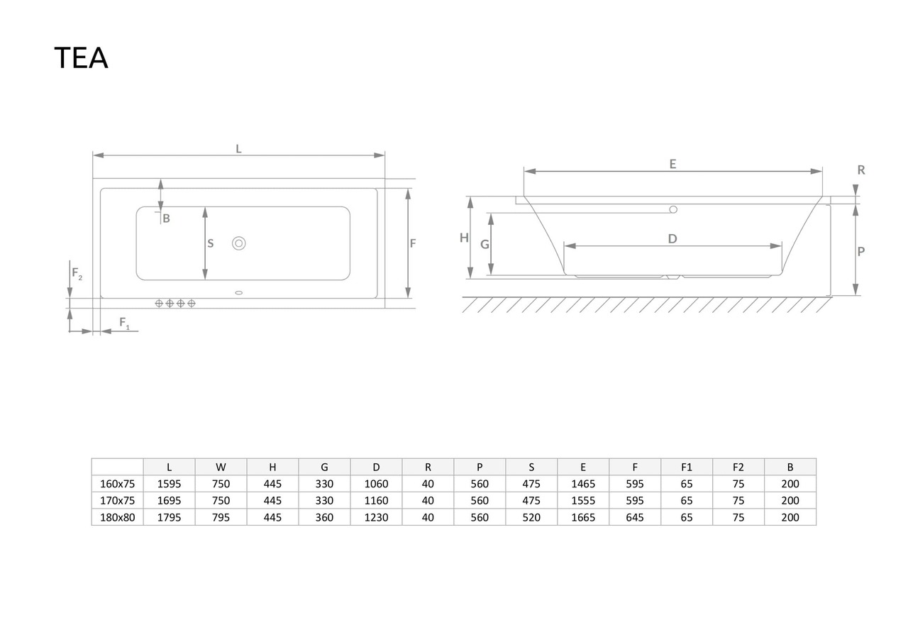 Ванна прямокутна TEA 170x75, RADAWAY - Зображення TEA--.jpg