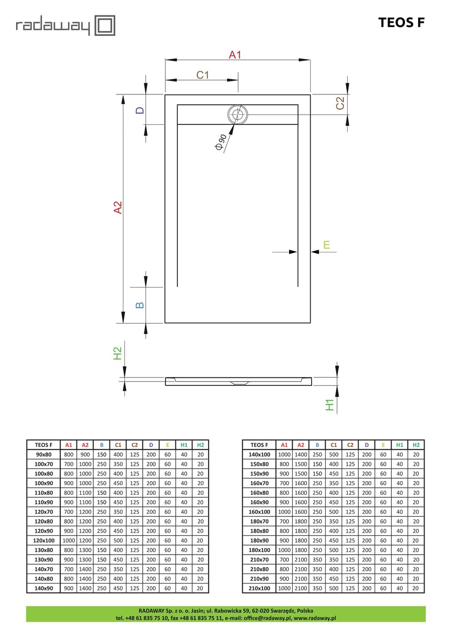 Душевой поддон Teos F 180x100 см anthracite, RADAWAY - Зображення Teos-F.jpg