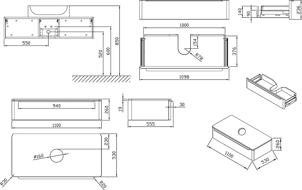 Шафка під умивальник SUD 260.01 1100 walnut, RAVAK - Зображення X000001082-2.jpg