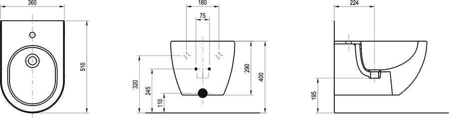 Біде підвісне UNI CHROME (X01517), RAVAK - Зображення X01517-3.jpg