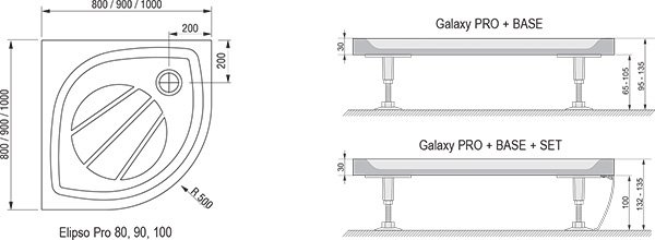 Душовий піддон ELIPSO PRO-100, RAVAK - Зображення XA234401010-2.jpg