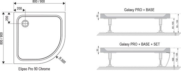Душовий піддон  ELIPSO PRO-80 CHROME, RAVAK - Зображення XA244401010-2.jpg