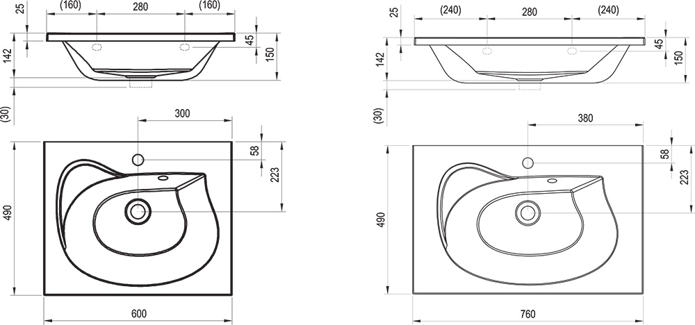Умивальник ROSA II 600, RAVAK - Зображення XJ201160000-2.jpg