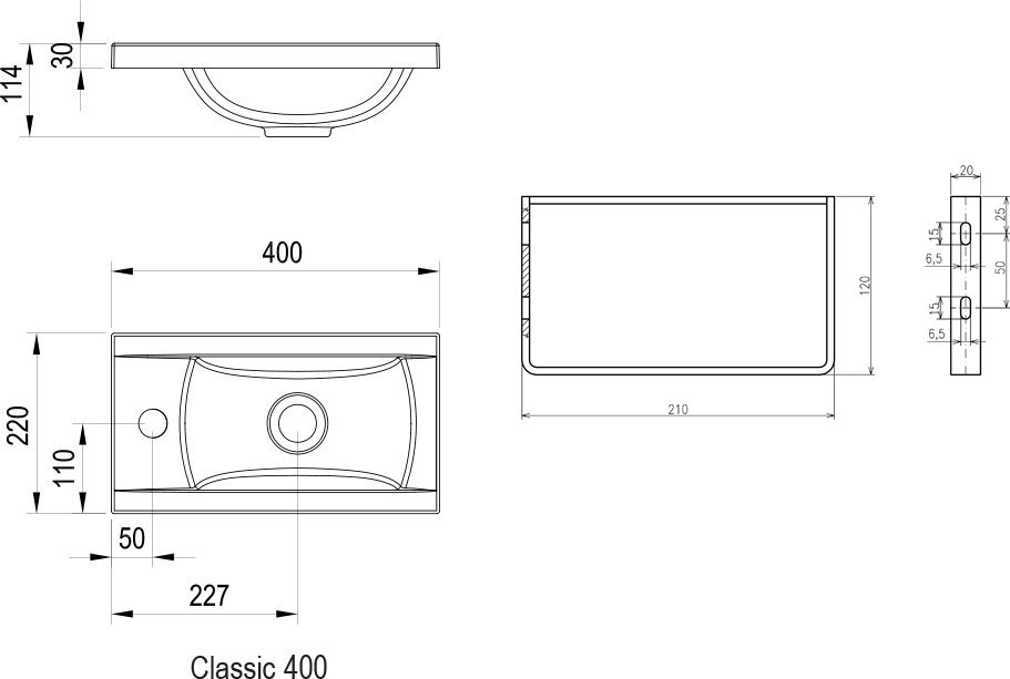 Умивальник CLASSIC Mini 400, RAVAK - Зображення XJD01140000-2.jpg