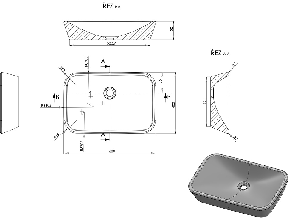 Умывальник CERAMIC 600 R, RAVAK - Зображення XJX01160002-2.jpg