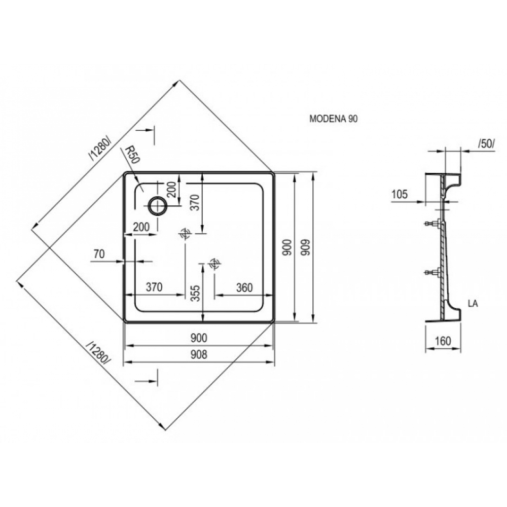 Душовий піддон MODENA 90 Slim, RAVAK - Зображення XАU0000031-1.jpg