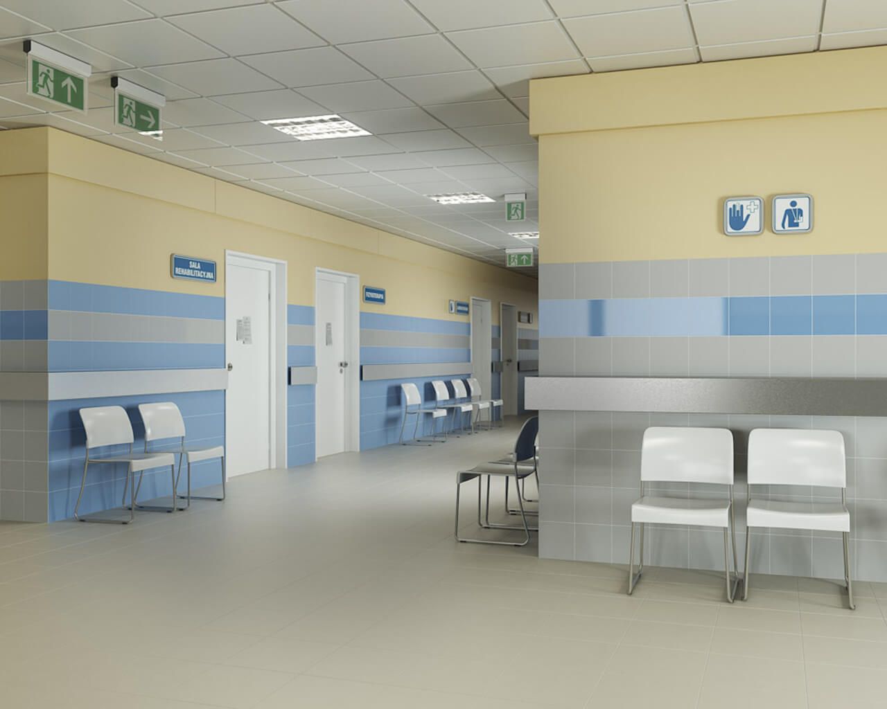 Плитка стінова Gamma Szary 198x198x6,5 Paradyz - Зображення a1026-aranzacja-przychodni-gamma-gammo-ceramika-paradyz.jpg