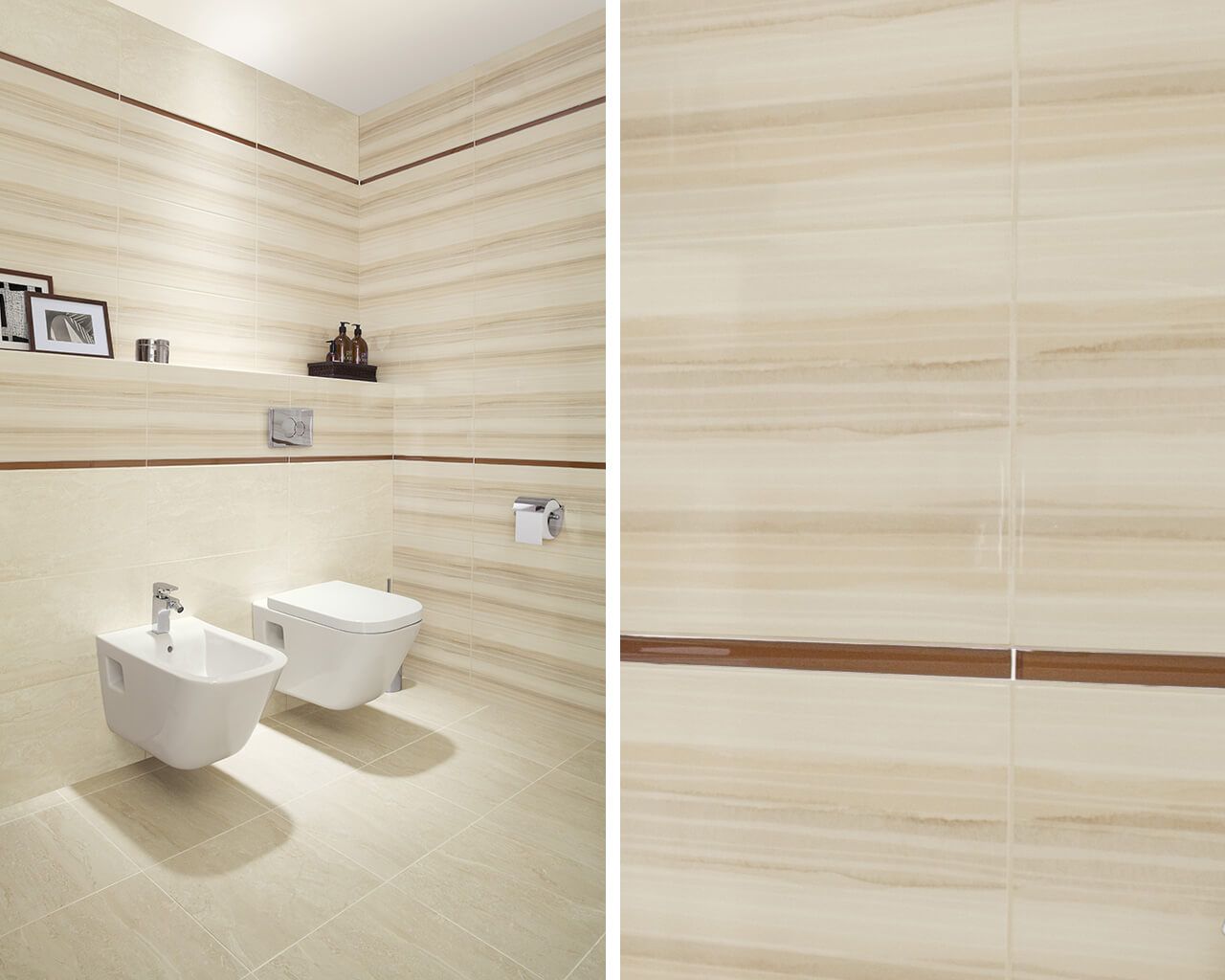 Фриз Uniwersalna listwa szklana Oro 23x600x8 Paradyz - Зображення b3c81-aranzacja-malej-bezowej-lazienki-coraline-coral-ceramika-paradyz_0.jpg