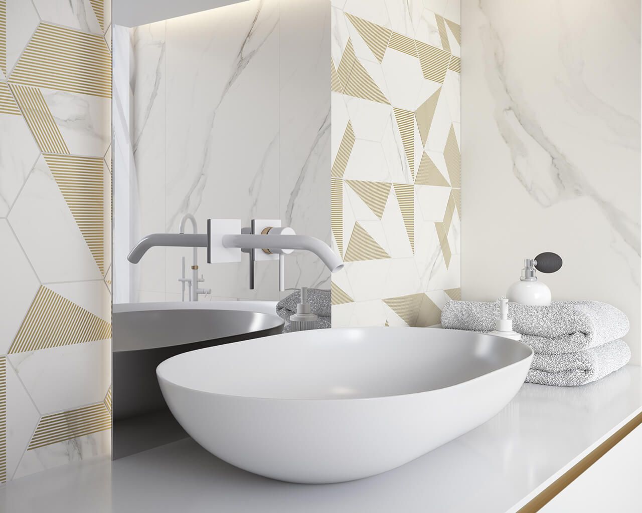 Декор Calacatta Hexagon C 171x198x9,4 Paradyz - Зображення bdb88-projekt-eleganckiej-lazienki-calacatta-ceramika-paradyz.jpg