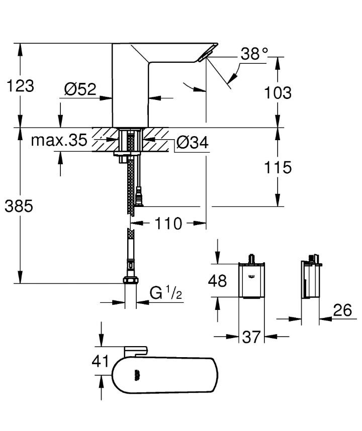Змішувач для умивальника електронний BauCosmopolitan E (36451000), Grohe - Зображення c85fa-3645-1.jpg
