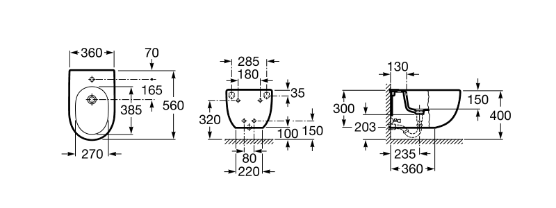 Биде подвесное Meridian-N (А357245000), Roca - Зображення d6d53-n-bide-pidvisne-a357245000-v.png