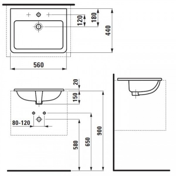 Умывальник Laufen Pro S 560 мм H8189630001041 LAUFEN - Зображення d6dfa-h8189630001041v.jpg