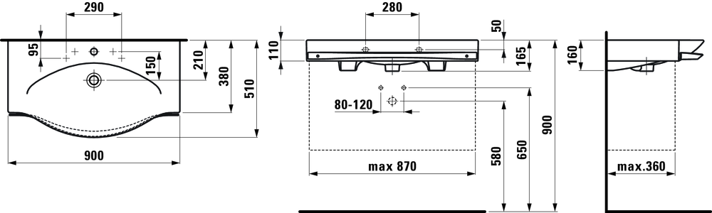 Умывальник Palace 900 мм H8127020001041 LAUFEN - Зображення da23a-h8127020001041vv.png