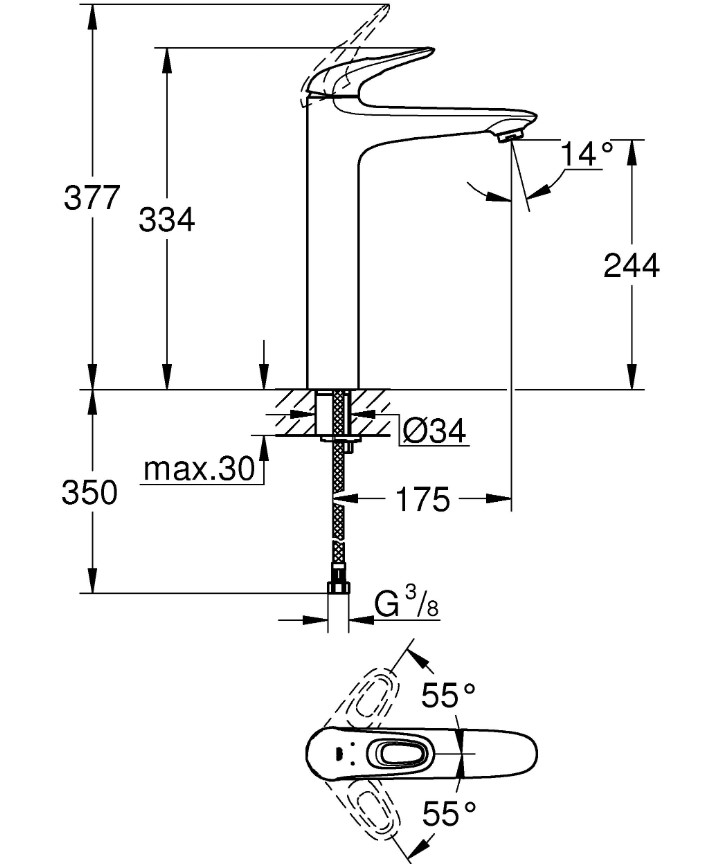 Змішувач для умивальника Eurostyle (23570LS3), Grohe - Зображення dc047-2357-2.jpg