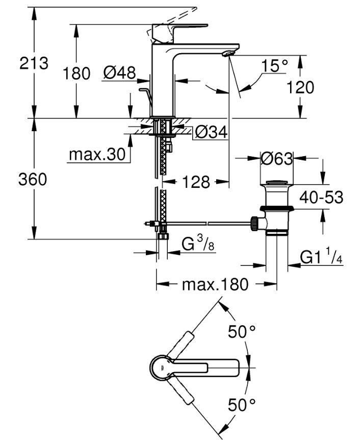 Змішувач для умивальника S-Size Lineare (32114001), Grohe - Зображення e006e-32112.jpg